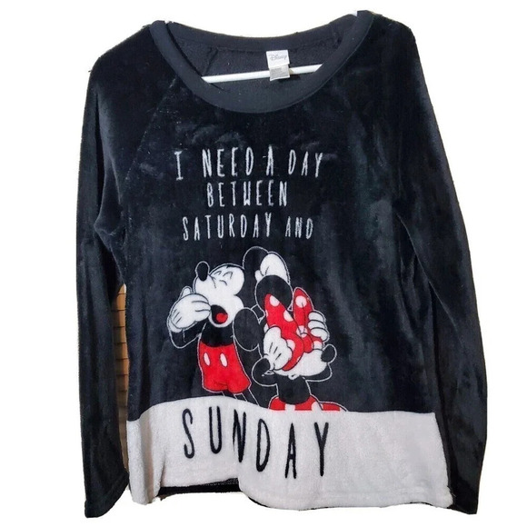 Disney Tops - Disney Sweatshirt Youth 12 14 Black Large Soft Fleece Mickey Minnie Sleepwear